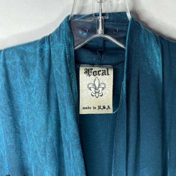 Vocal Turquoise Blue Rhinestone Studded Southwestern Fringe Open Vest - Picture 9 of 16